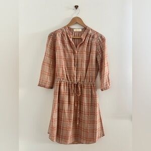 Erin Featherson Party Shirt Dress Sheer Pink Silver Plaid Drawstring Waist Small